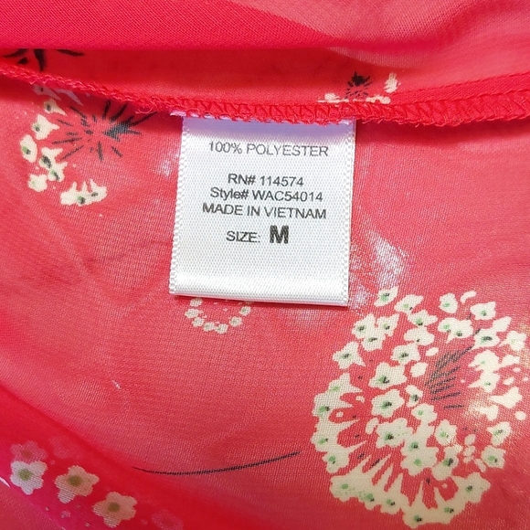 Pleione red sheer dandelion print top, size M - Picture 7 of 8